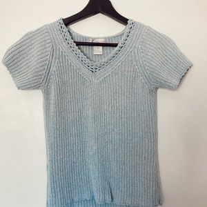 blue knit top